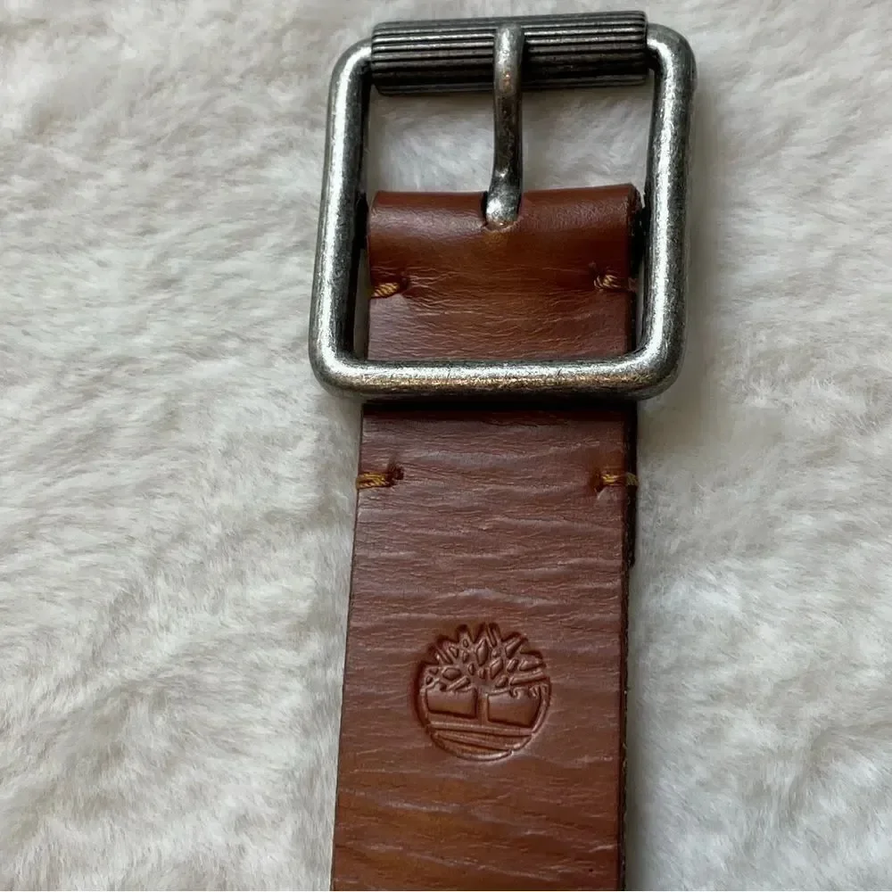 Timberland Brown Leather Belt With Silver Rivets Size Medium